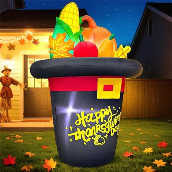 5FT Thanksgiving Inflatables Outdoor Decoration Inflatable Hat with Pumpkin - Picture 5 of 7